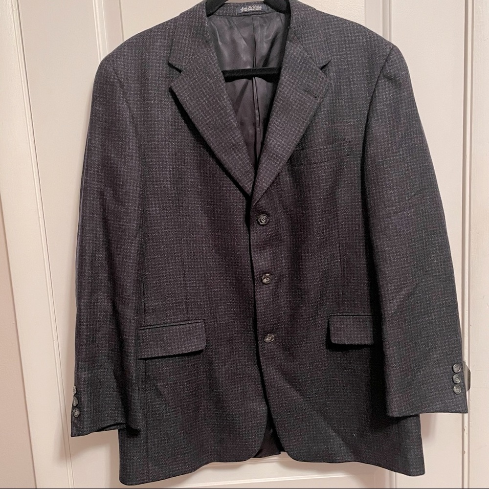 Austin Reed Mens Black  Plaid Wool Jacket Sport Coat 42R